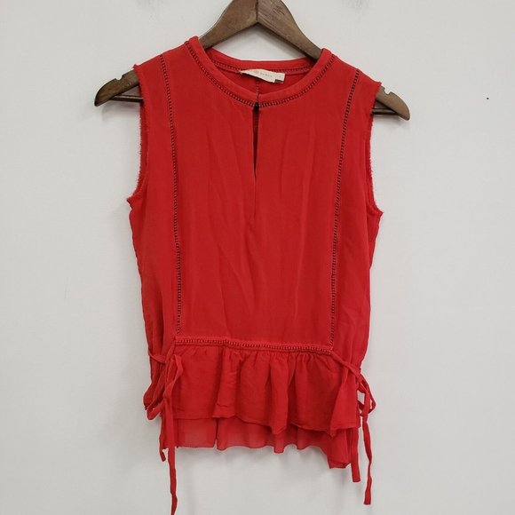Tory Burch Tops - Tory Burch Womens 100% Silk Tank Top Size 0 Red Side Tie Split Neck Lightweight